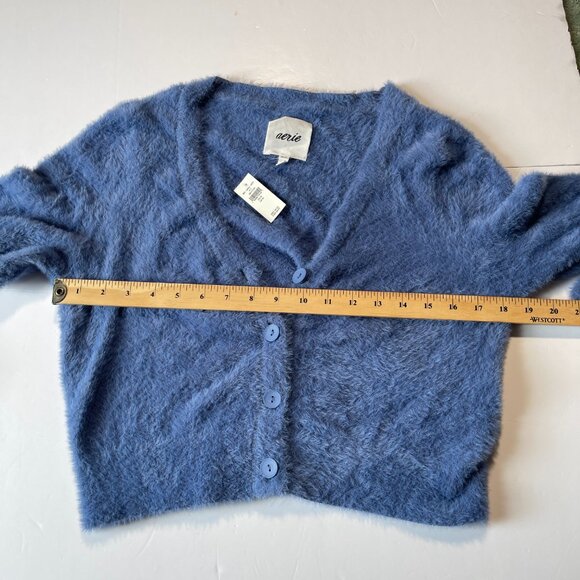 NWT Aerie Fuzzy Blue Button Up Cardigan Sweater Size Medium - Picture 8 of 10